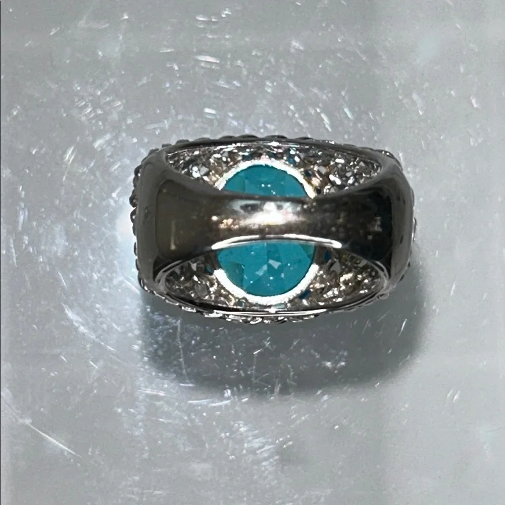 NWOT Sterling Silver Genuine Neon Blue Topaz Gemstone Designer Ring Bohemian